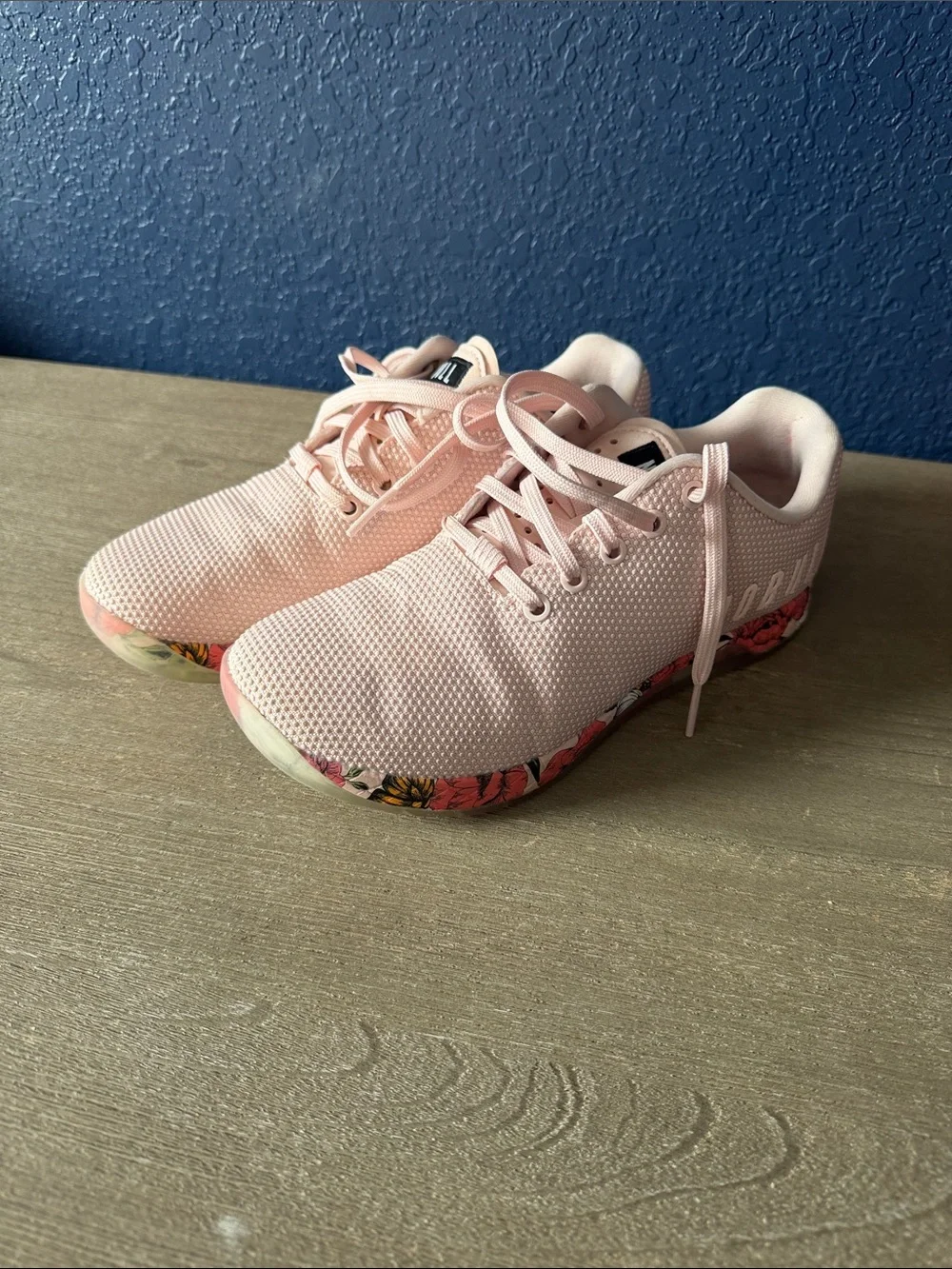 EUC NOBULL Blush Pink Floral-Trim Athletic Shoes